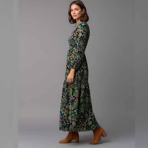 Boho Floral Print Lantern Sleeve Dress - Picture 4 of 8